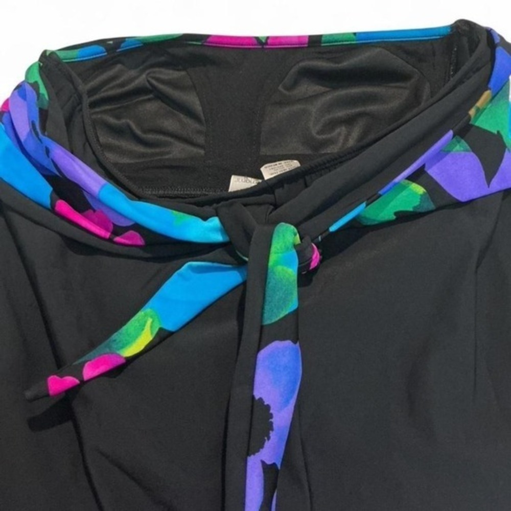 Roaman's‎ Swim dress Women 14W Black Floral Sash Excellent Attached Brief Skort - Picture 6 of 8